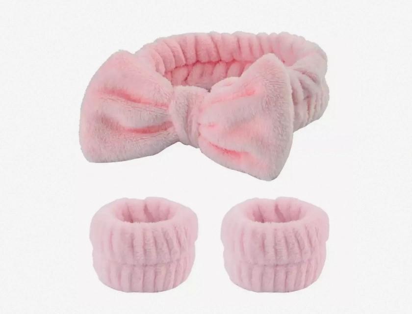 Spa Headband and Wristband Set for Women – 3 Piece Face Cleansing Headband with Terry Cloth, Makeup Remover Wristbands for Skincare, Bathing, and Beauty Treatments