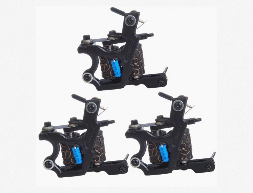 3 Piece Tattoo Machine Set – Liner and Shader – Lightweight Iron with 10 Wrap Coils