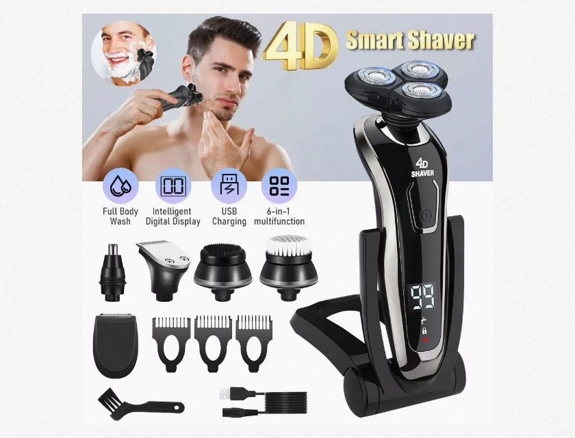 Cordless Electric Razor for Men, Wet/Dry 3-Head Rotary Shaver with Rechargeable LCD Display