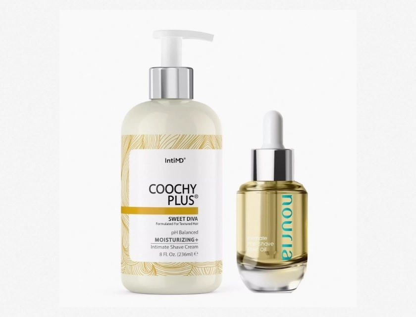 Coochy Plus Shave Cream Sweet Diva and Nouria Pre Shave Elixir Moisturizer Oil for Women, Soothing Shaving Cream with Moisturizing Oil, 8 oz