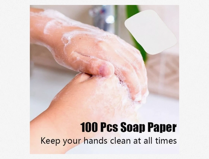 100 Pieces Foaming Soap Flakes Hand Washing Paper Sheets, Travel Portable