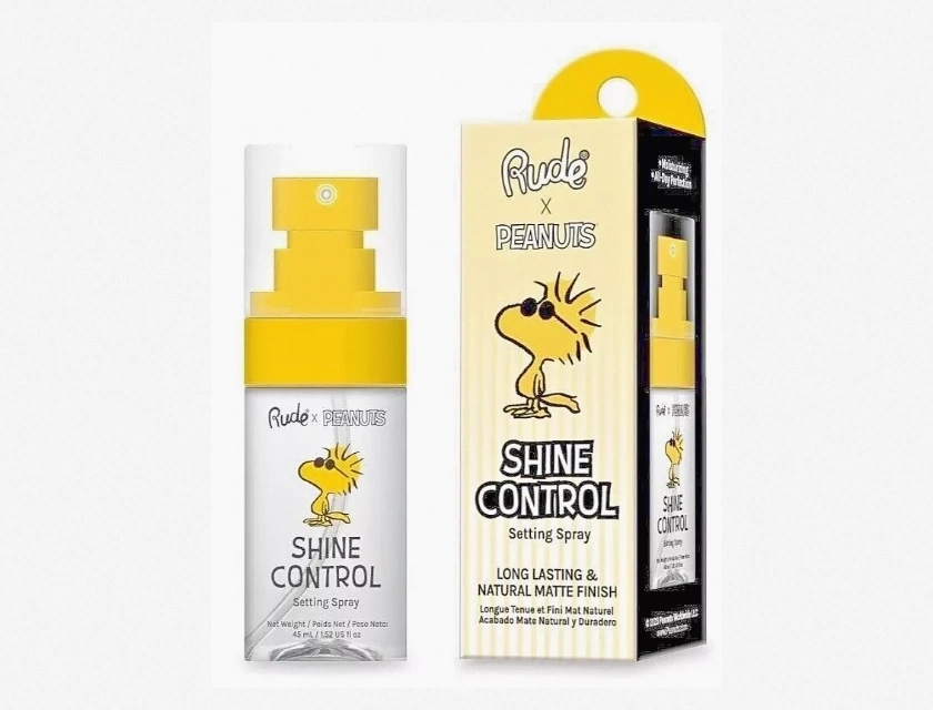 Rude Cosmetics x Peanuts Shine Control Setting Spray, Oil-Free Makeup Finishing Mist, Long-Lasting Matte Finish