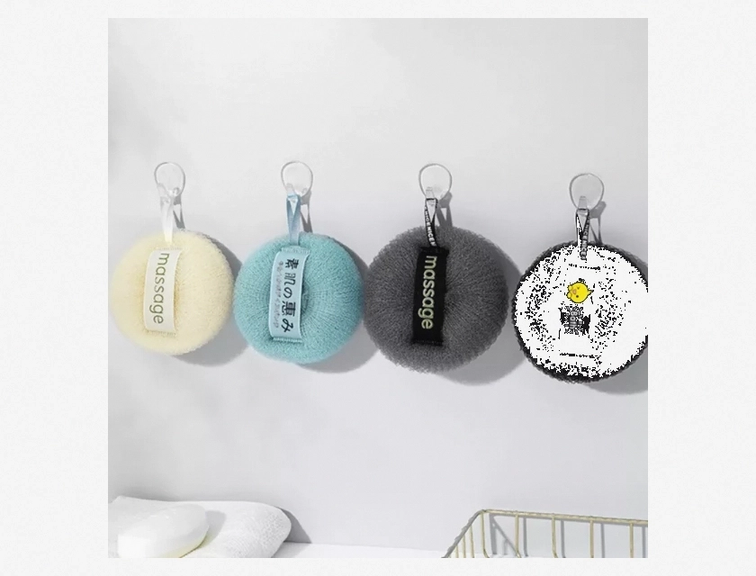 Shower Loofah Mesh Bath Sponge Pouf with Suction Cup