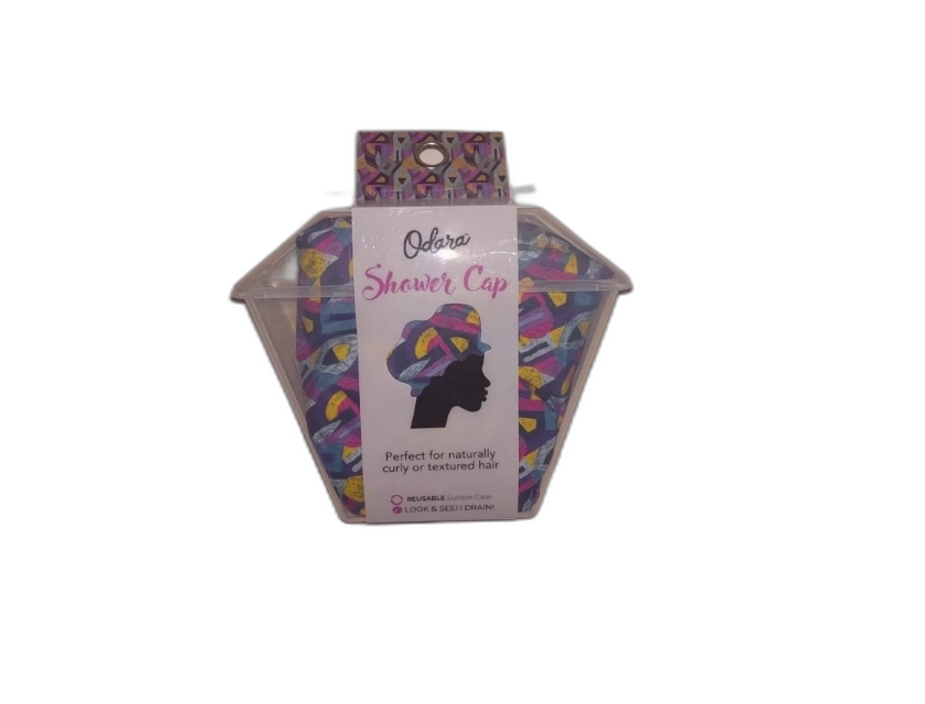 Odara Bright Colorful Shower Cap with Storage Plastic Case and Suction Cup