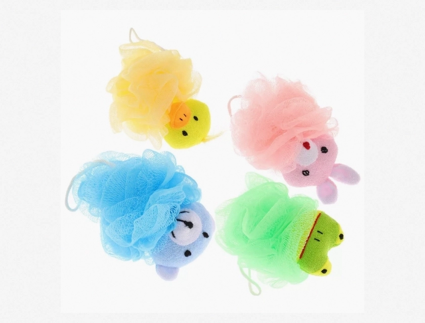 4-Piece Shower Scrunchie Set – Luffa Bath Sponge Shower Pouf