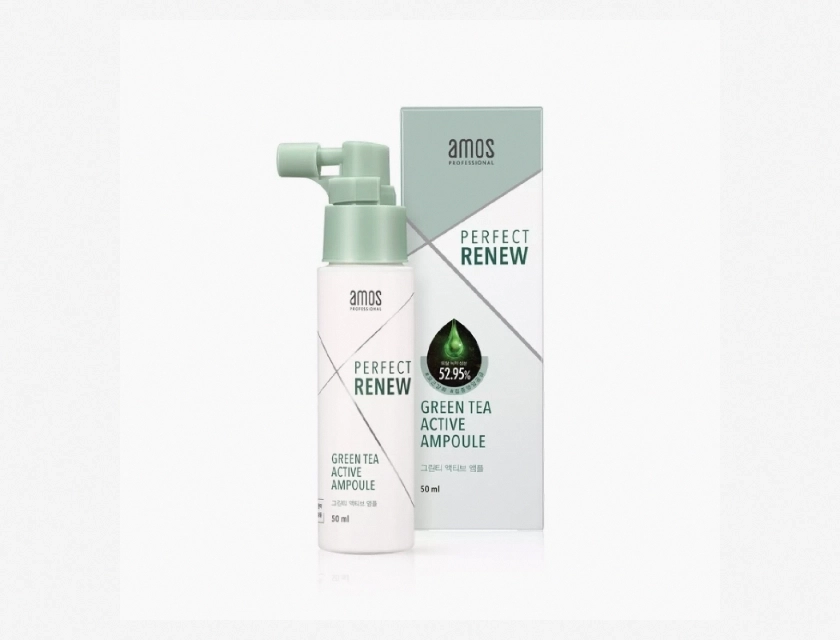 Amos Green Tea Active Ampoule, 50 ml – Face Serum with Green Tea Extract for Glowing Skin, Hydrating and Soothing, 1.69 oz