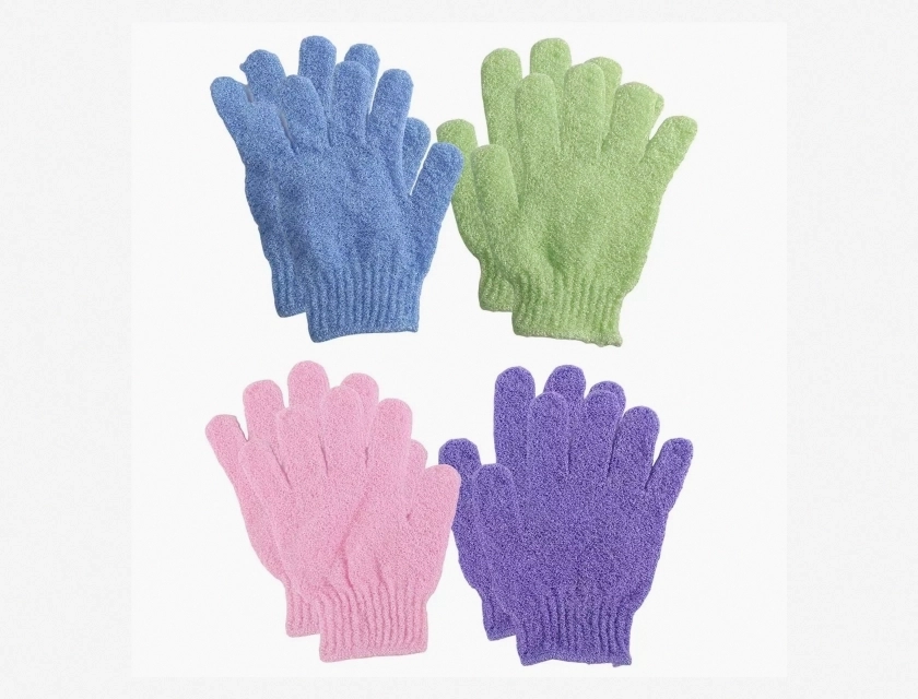 Exfoliating Bath Gloves for Shower, Body Scrub Gloves, 4 Pairs