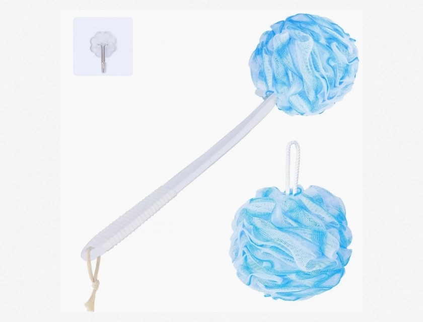 Loofah Sponge Set with Anti-Slip 17-Inch Plastic Handle, Exfoliating Body Scrubber for Shower