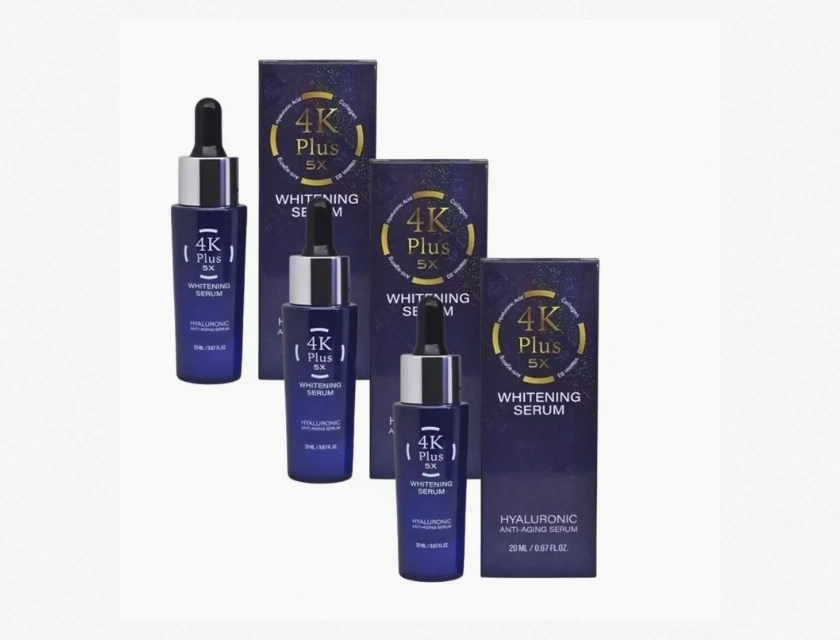 4K Plus 5X Whitening Serum for Acne, Blemishes, Freckles, and Dark Spots, 20g (Pack of 3)