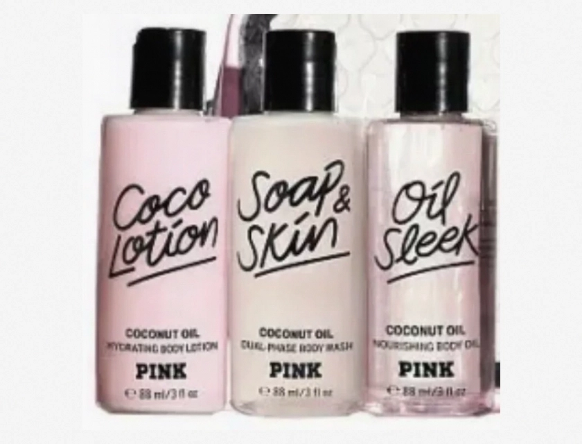 Victoria’s Secret Pink Oil Sleek Coco Lotion Soap and Skin Care Set
