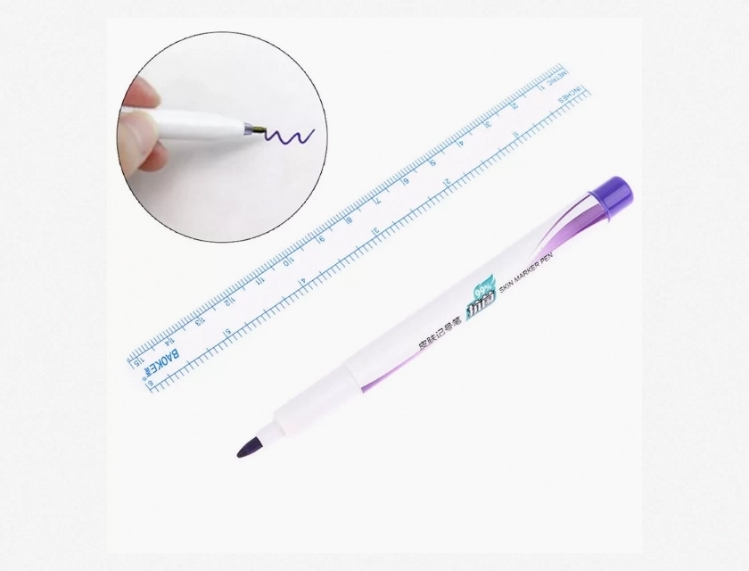 Surgical Skin Marker Pen with Ruler Set for Eyebrow and Tattoo Stencils, Fine Tip Medical Marker for Pre-Surgery and Tattoo Artists