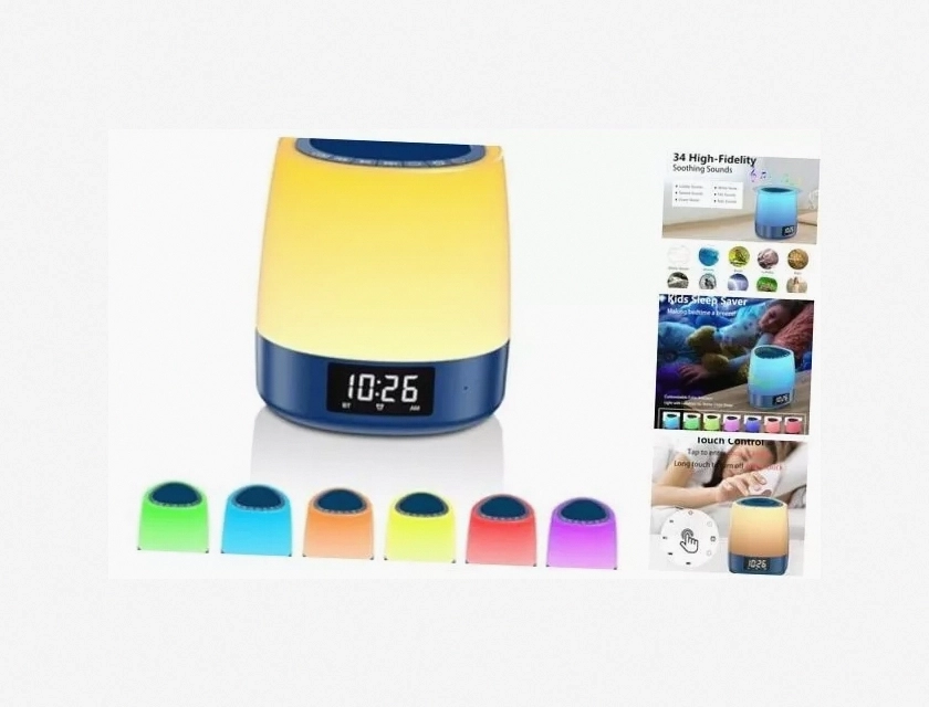 White Noise Sound Machine with 34 Sleep Sounds, 8 Color Night Light, Battery Operated for Baby and Adults