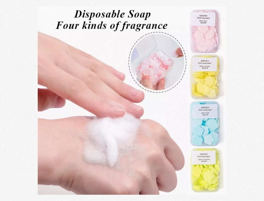 100 Disposable Paper Soap Sheets – Portable Scented Foaming Soap Slices for Hand Washing