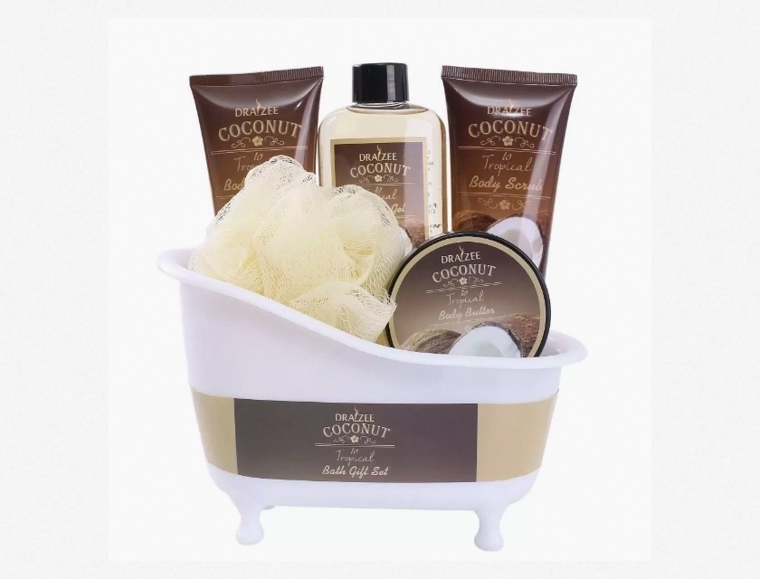 Draizee Spa Gift Basket with Coconut Fragrance – Luxury Bath and Body Set