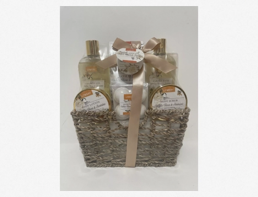 Lovery Home Spa Gift Basket White Rose Jasmine 11 Piece Bath and Body Set