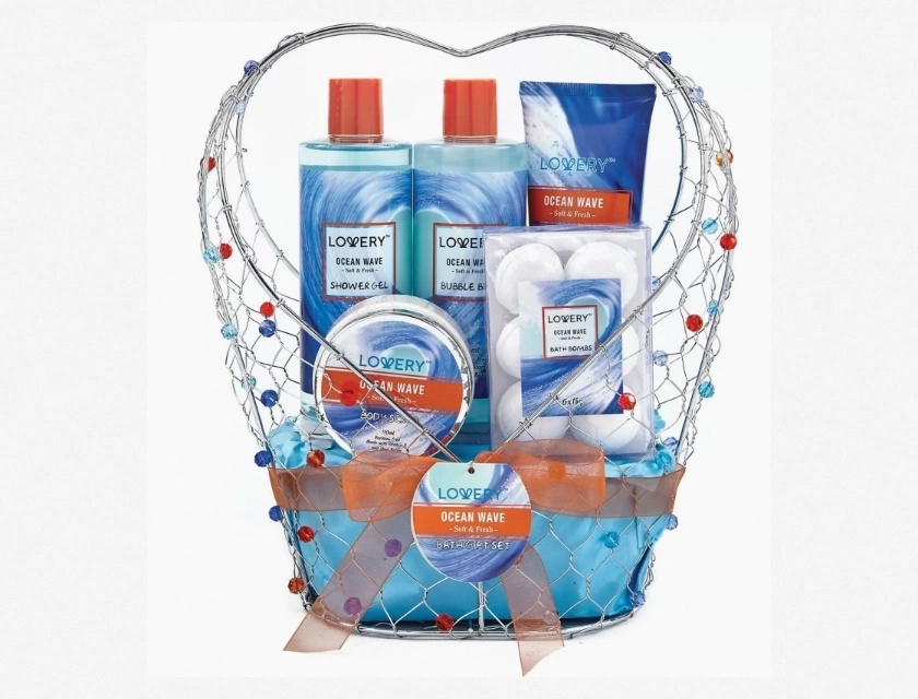 Ocean Wave Home Spa Basket Bath and Body Gift Sets 11 Piece