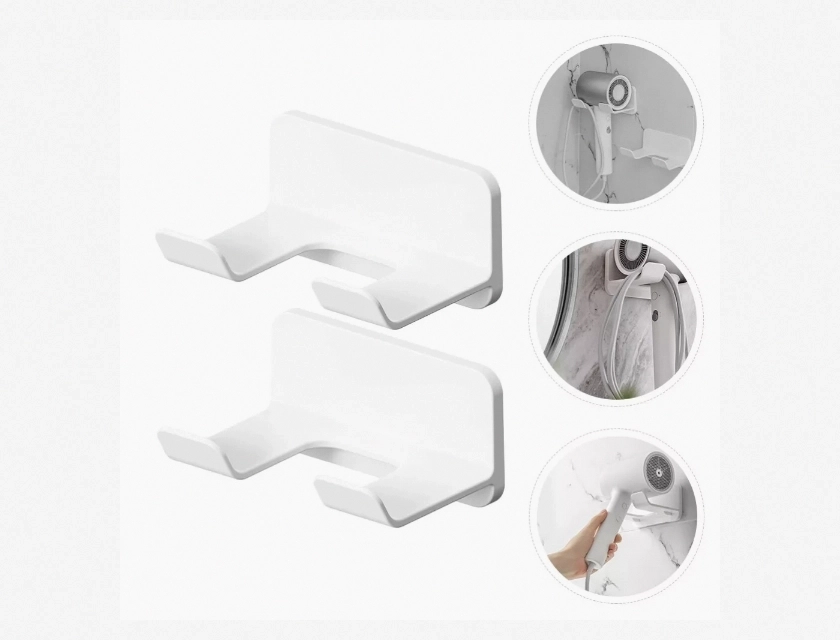 2-Piece Wall Mounted Clothing Rack and Hair Dryer Holder for Small Rooms