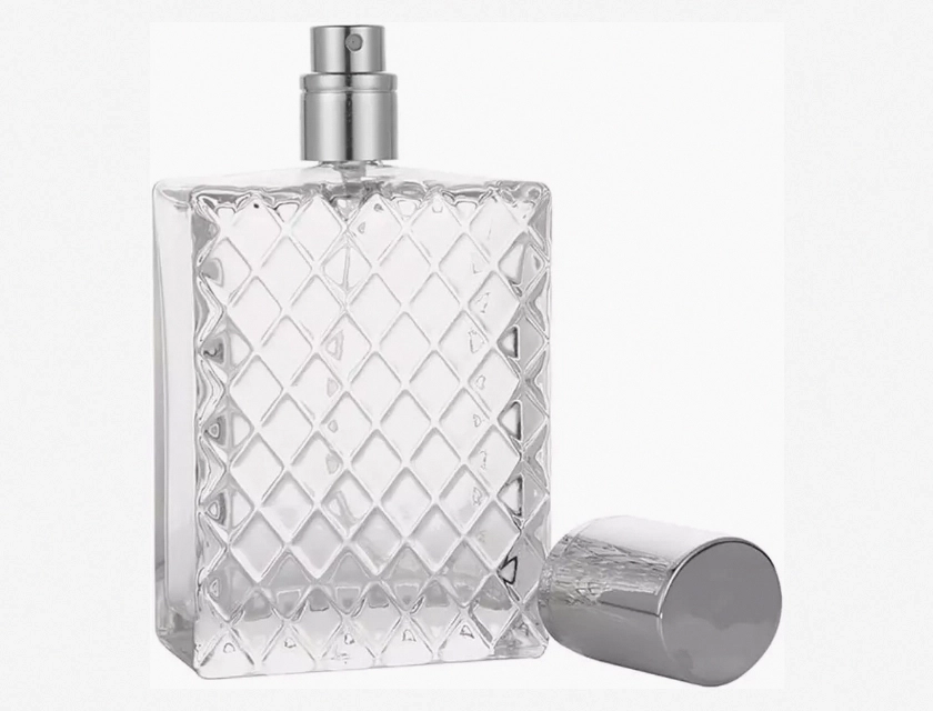 Clear Glass Spray Bottles – Empty Square Perfume Fine Mist Atomizer Refillable, 100ml (3.4oz)