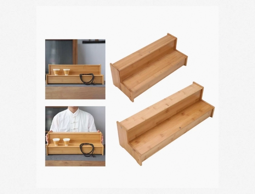 2 Tier Wooden Display Stand for Teaware Collection and Decoration Shelf