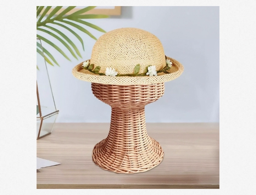 Rattan Hat and Wig Display Stand for Table Shop Home Use