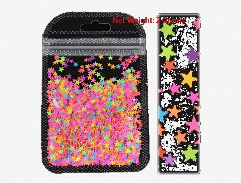 Shining 3D Star Shape Nail Art Sequins, Solid Color Hollow Glitter Flakes – 1 Bag
