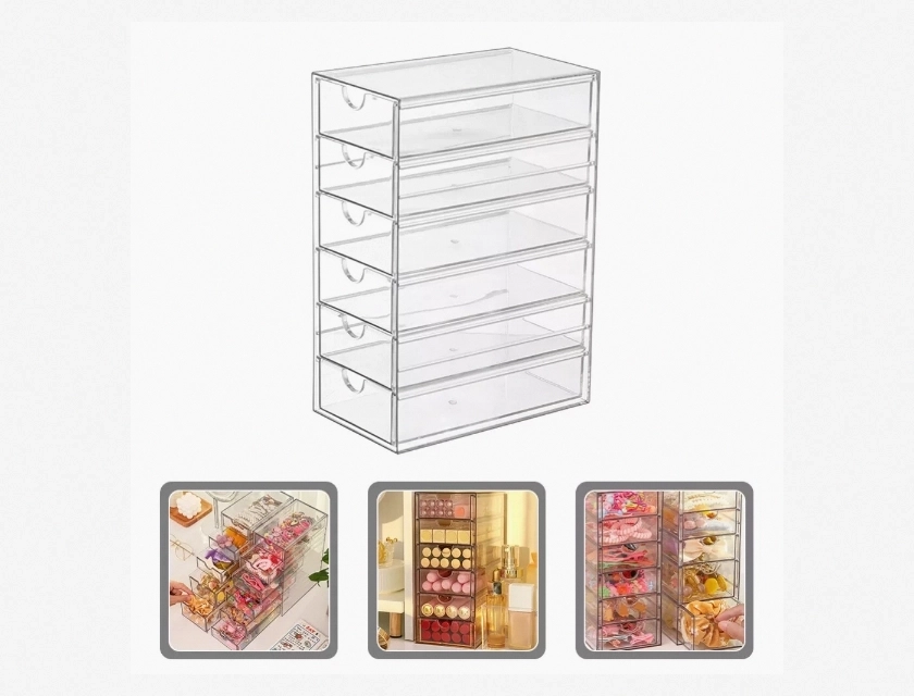 Desktop Drawer Storage Box – Tabletop Organizer Bins for Glasses, Jewelry, and Small Items – Clear Cabinet Case