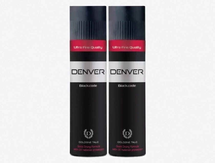 Denver Black Code Cologne Talc Quick Drying Formula 2 Pack 300g Each