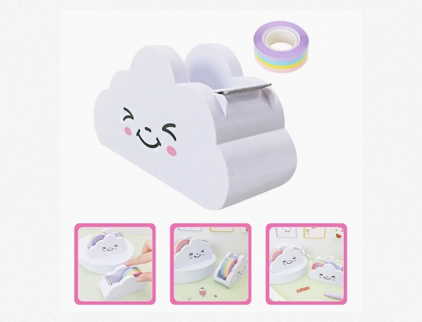 Desktop Rainbow Tape Dispenser for Office and Home Use, Smooth Single-Handed Operation, Colorful Craft Tape Dispenser