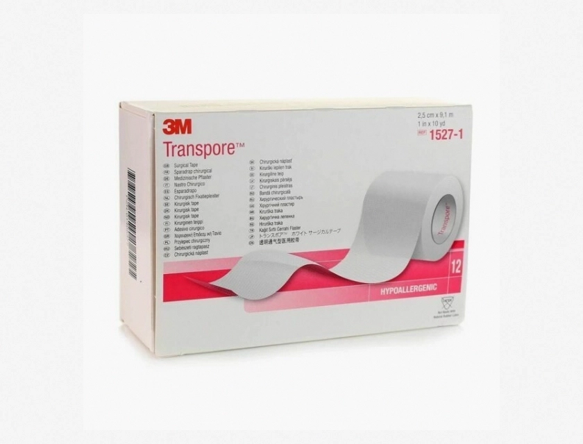 3M Transpore Surgical Tape, 1 Inch x 10 Yards, Pack of 12 Rolls (1527-1)