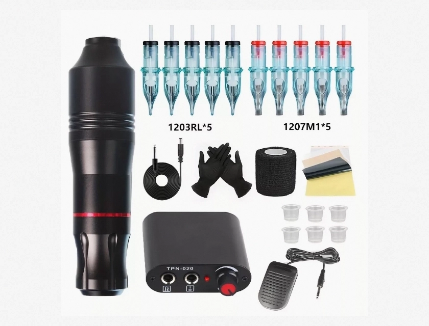 Tattoo Machine Kit with Power Supply and Cartridge Needles, Professional Tattoo Pen for Beginners