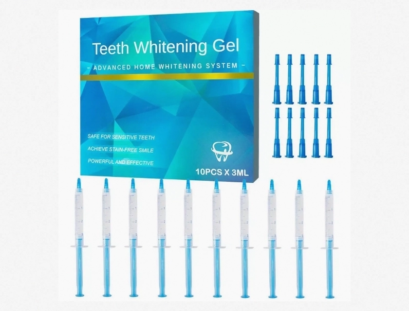 Teeth Whitening Gel Kit for Sensitive Teeth, 10 x 3ml with LED Light and Tray