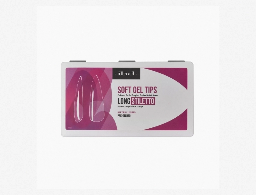IBD Clear Soft Gel Tips Long Stiletto 100 Pack for Acrylic or Gel Nail Extensions