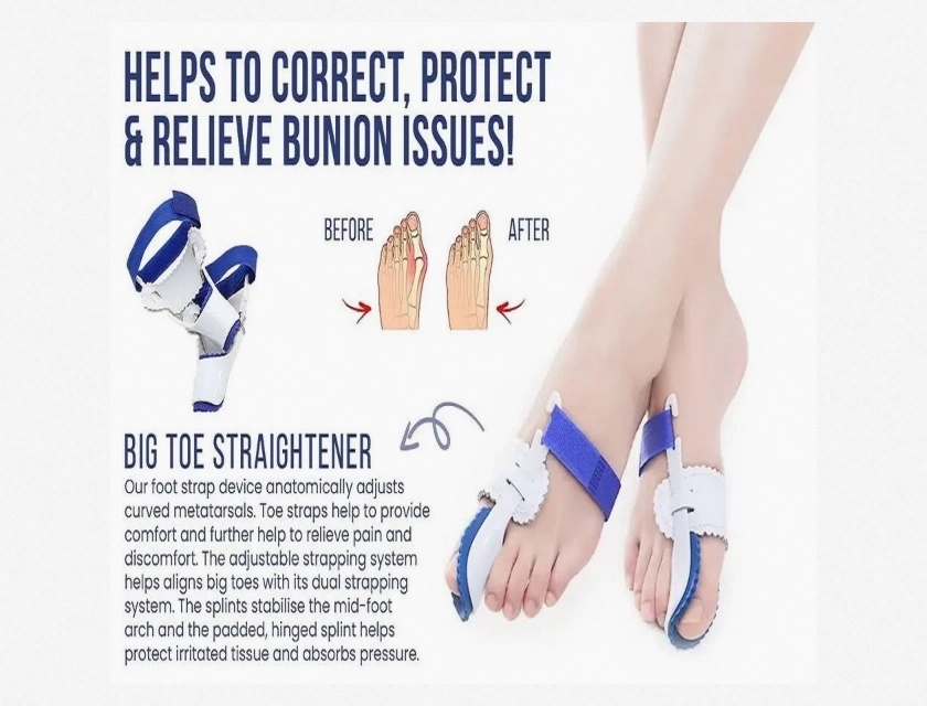 Toe Straightener and Big Toe Separator Bunion Splint with Straps – Pair