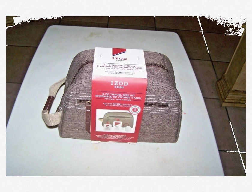 Izod Classics 4-Piece Brown Travel Bag Kit with After Shave, Body Lotion, and Soap