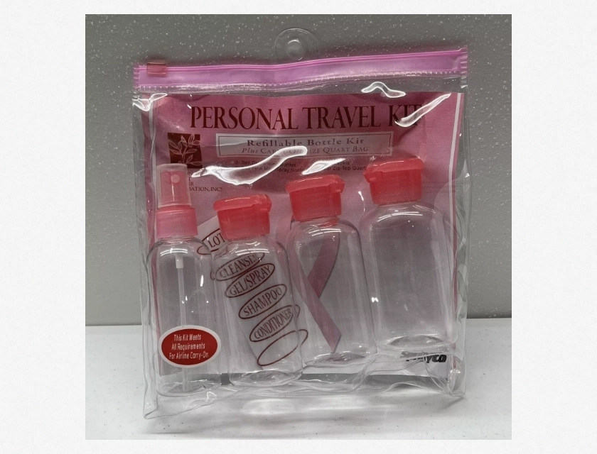 Refillable Travel Bottle Kit – 5-Pc Clear Toiletries with Carry Case for Airline Carry On
