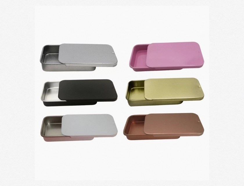 Mini Tin Metal Box with Lid for Travel, Slide Top Travel Containers