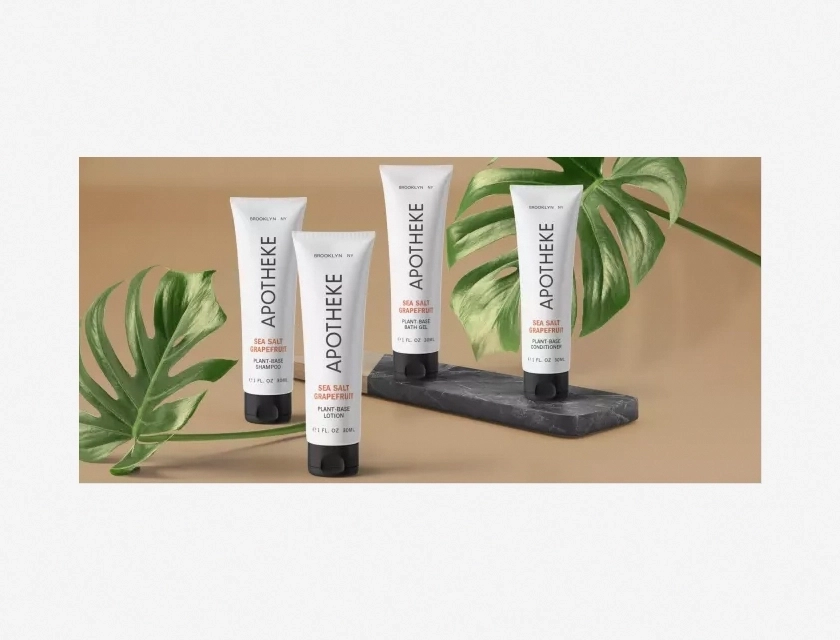 Apotheke Sample Travel Pack with Soap, Mini Shampoo, Conditioner, and Shower Gel