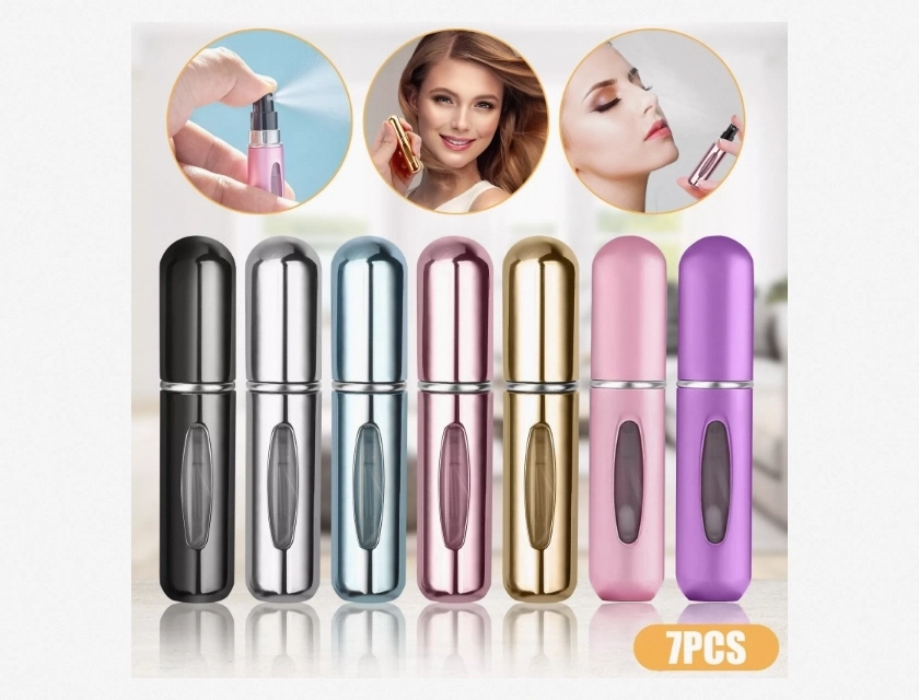 7-Piece Mini Travel Perfume Atomizer Set with Portable Spray Pump Case – Refillable