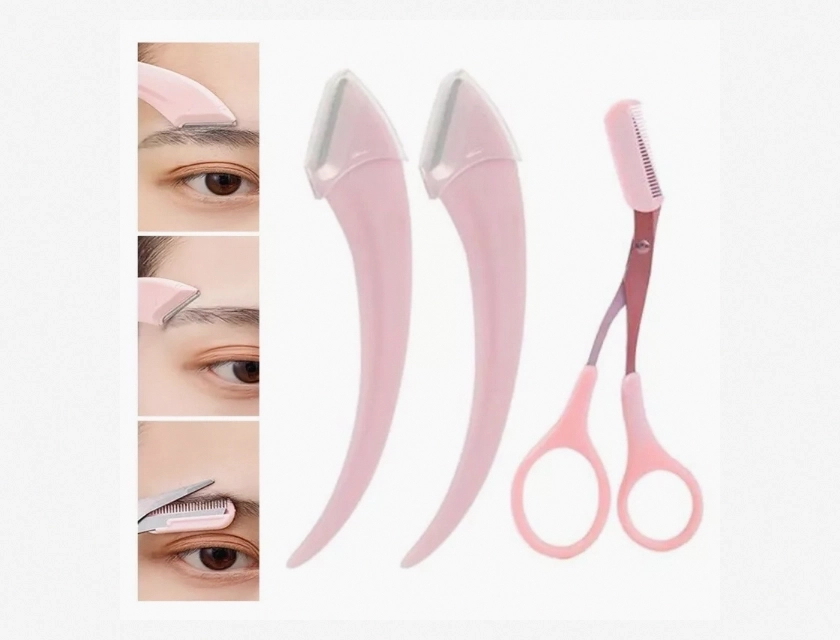 Eyebrow and Eyelash Trimmer with Comb and Scissors – Pink Stainless Steel, Precision Grooming Tool for Women