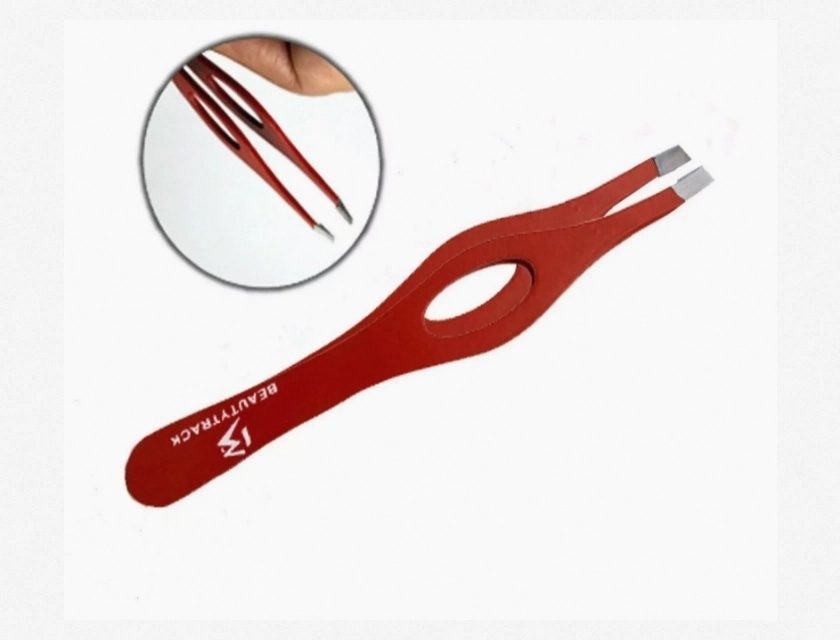 Professional Stainless Steel Slanted Tip Eyebrow Tweezers for Hair Removal – Red
