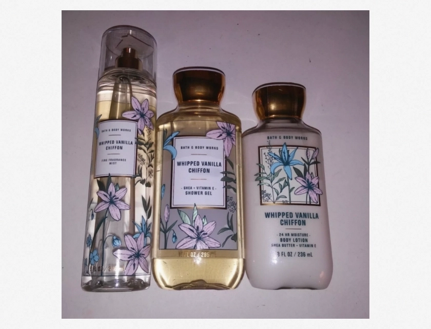 Bath and Body Works Whipped Vanilla Chiffon 3 Piece Set Lotion Shower Gel and Body Mist