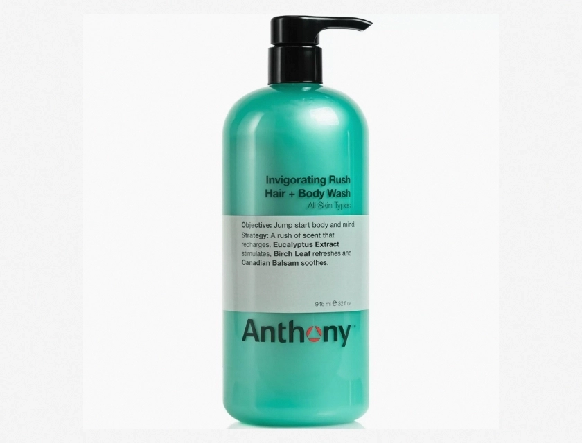 Anthony Invigorating Rush Hair and Body Wash, 32 oz – Energizing Shampoo and Shower Gel for Men