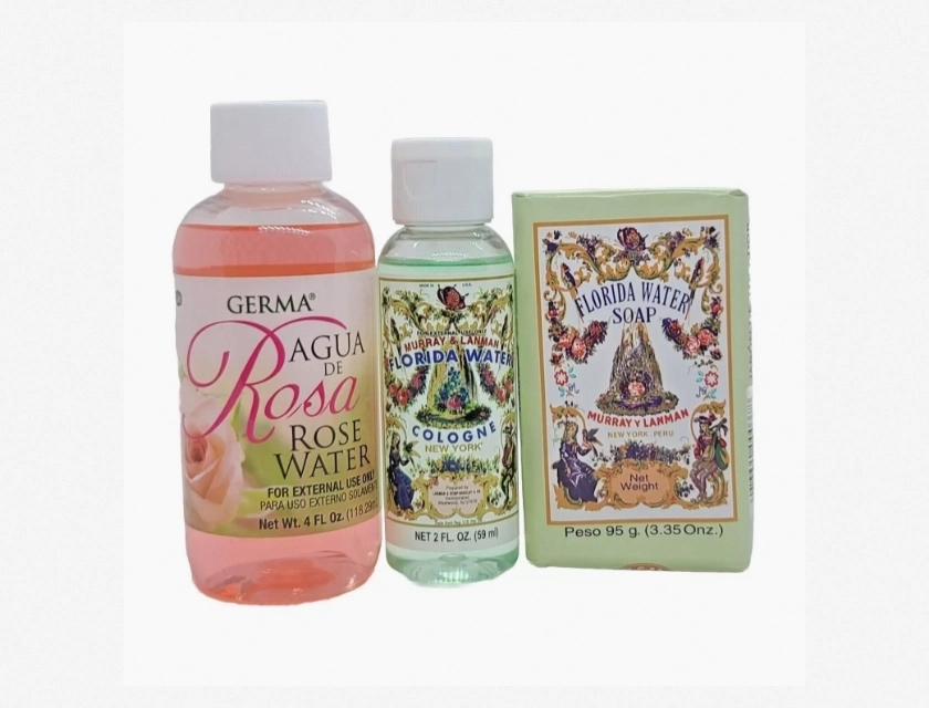Florida Water Cologne 2 oz, Florida Water Soap 95 g, Rose Water 4 oz – 3-Piece Set
