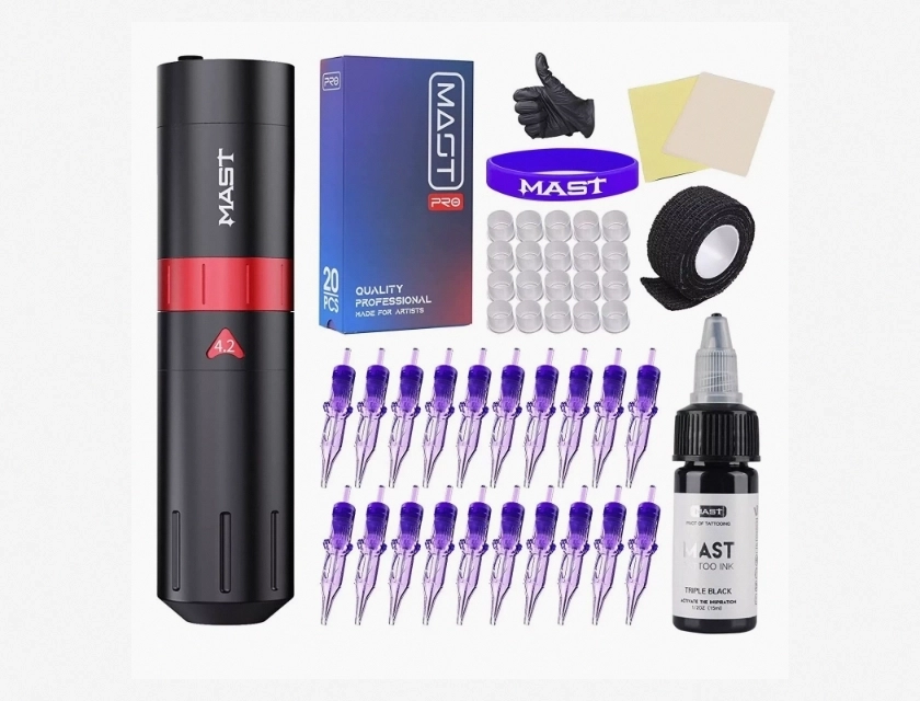 Mast Flip2 Wireless Rotary Tattoo Pen, Adjustable Stroke Tattoo Machine with Battery Kit