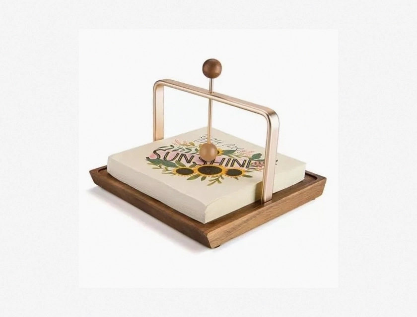 Square Wood Napkin Holder for Tabletop, Natural Finish, Compact and Sturdy