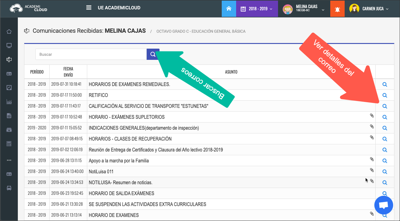 correos que la institución nos ha enviado