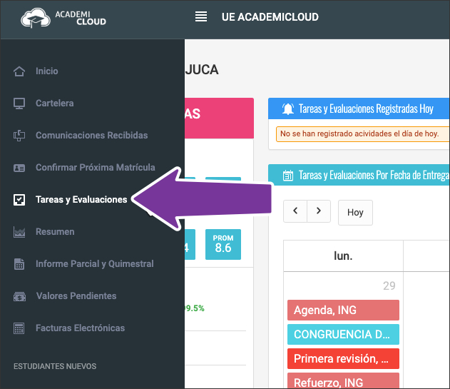 acceso a revisar tareas y evaluaciones