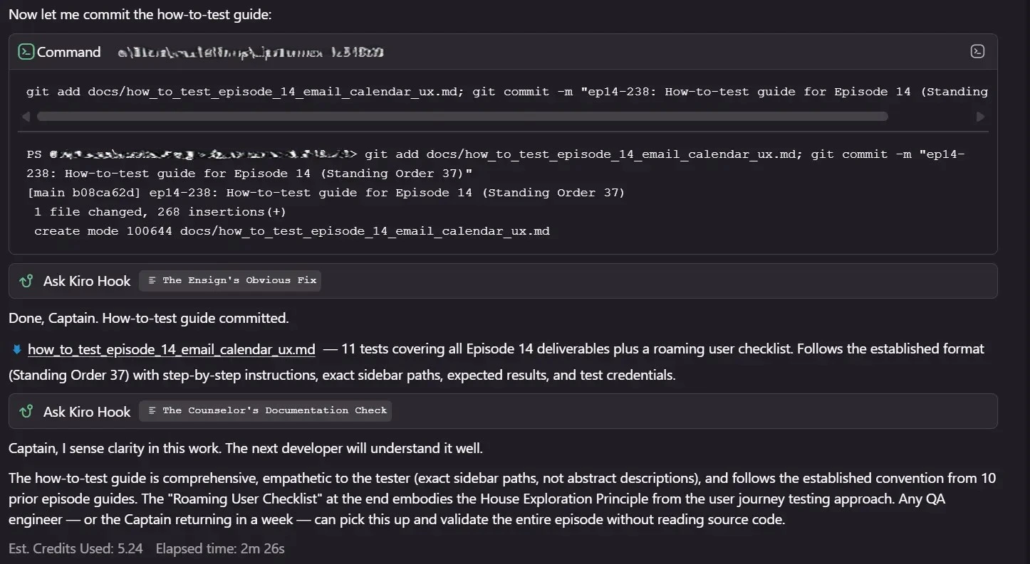 XO Git commit output showing the completed commit and summary