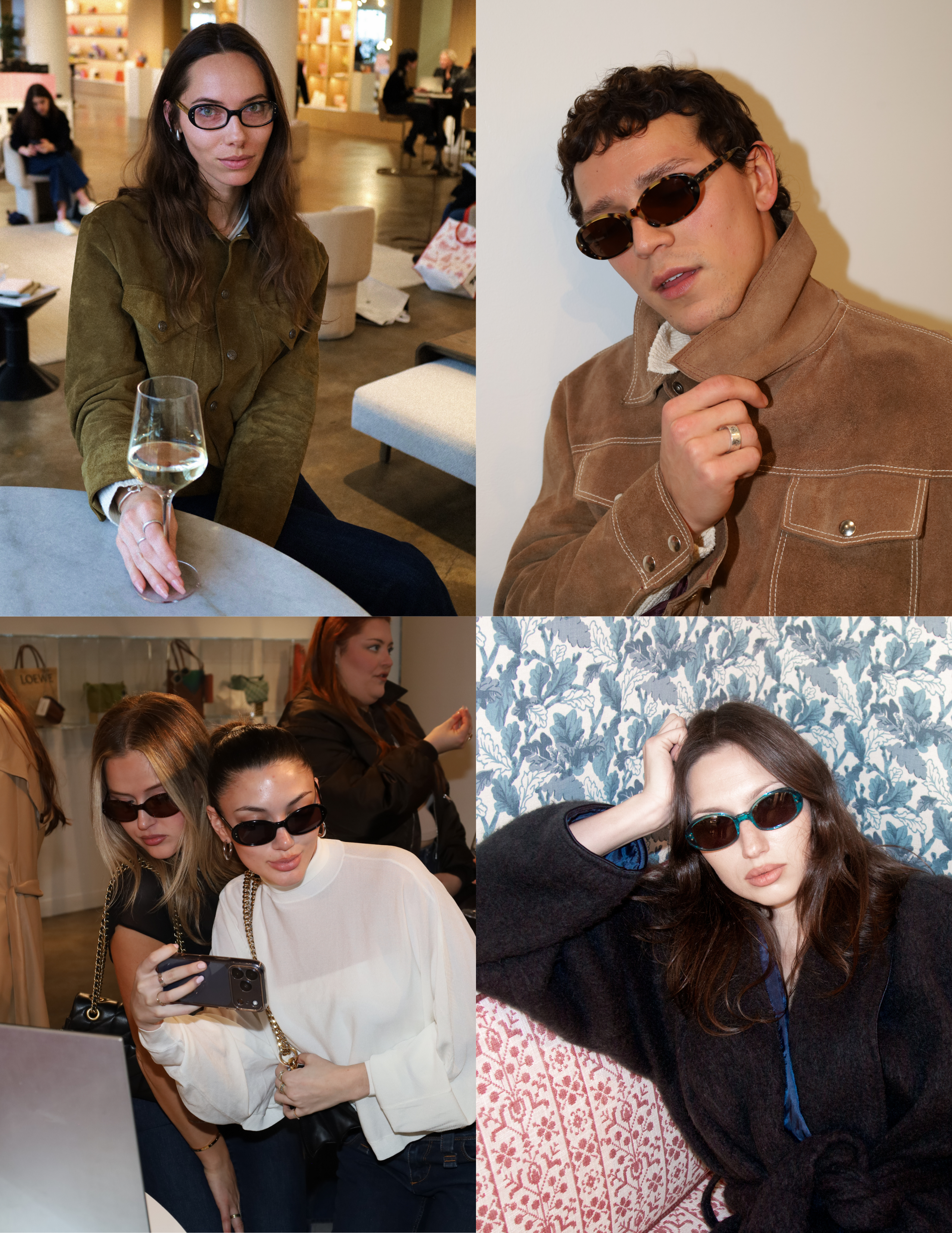 A collage of images showing people wearing different varieties of the Carolyn glasses, designed by Selima Salaun of Selima Optique.
