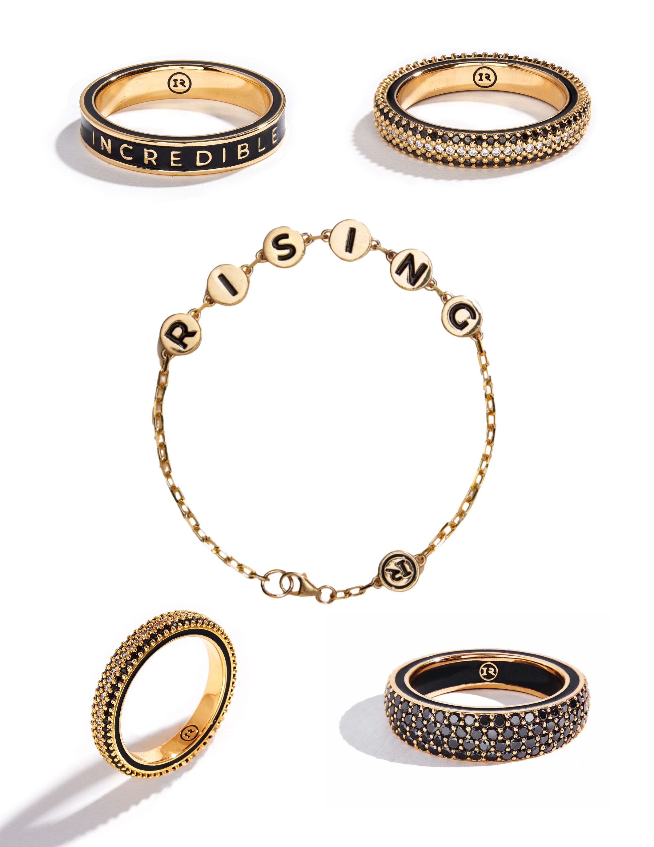 Assortment of Incredible Rising jewelry against a white background.